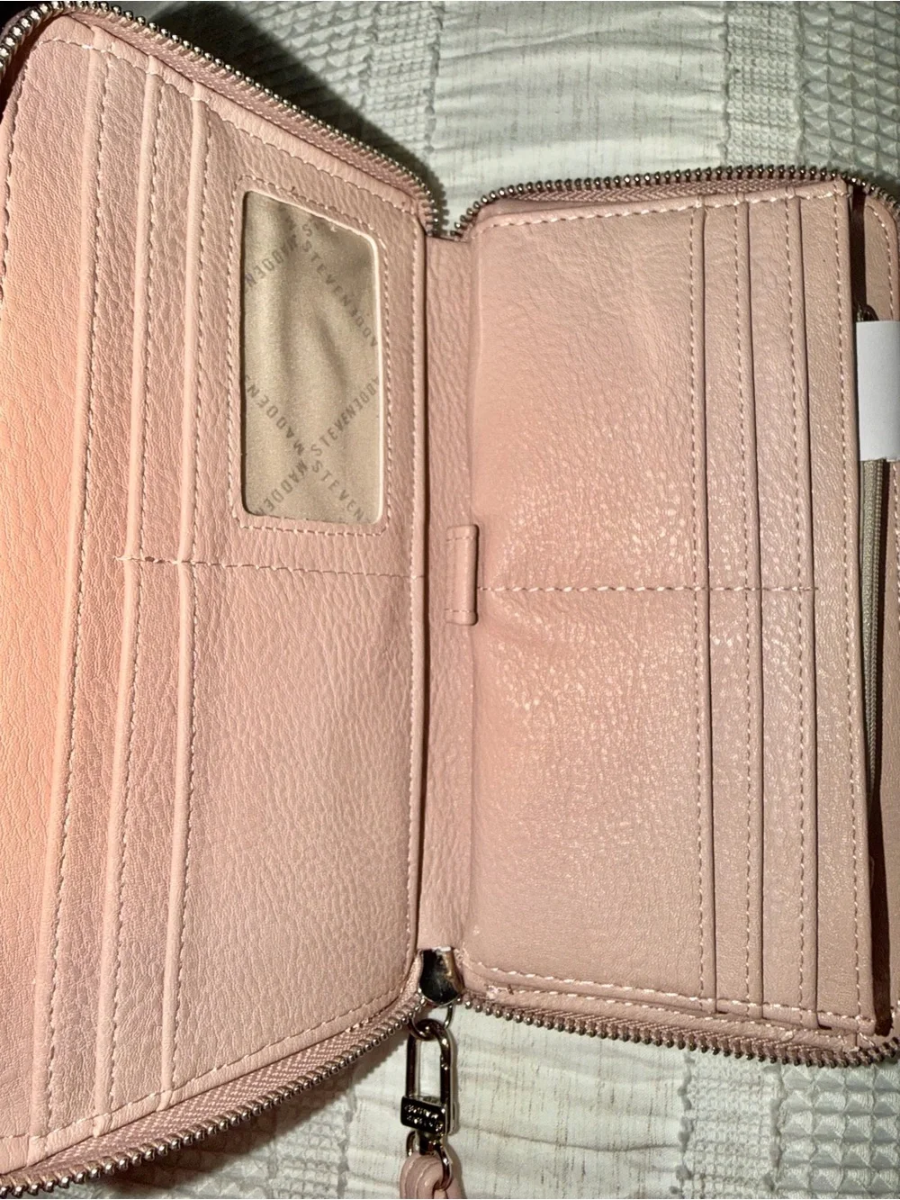 Steve Madden Light Pink Zip Wristlet with Metal Bar